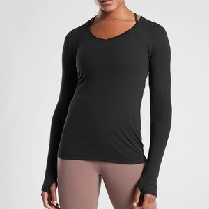 Athleta Cloudlight Ribbed V-neck Long Sleeve Top  SMALL Dark Slate Gray